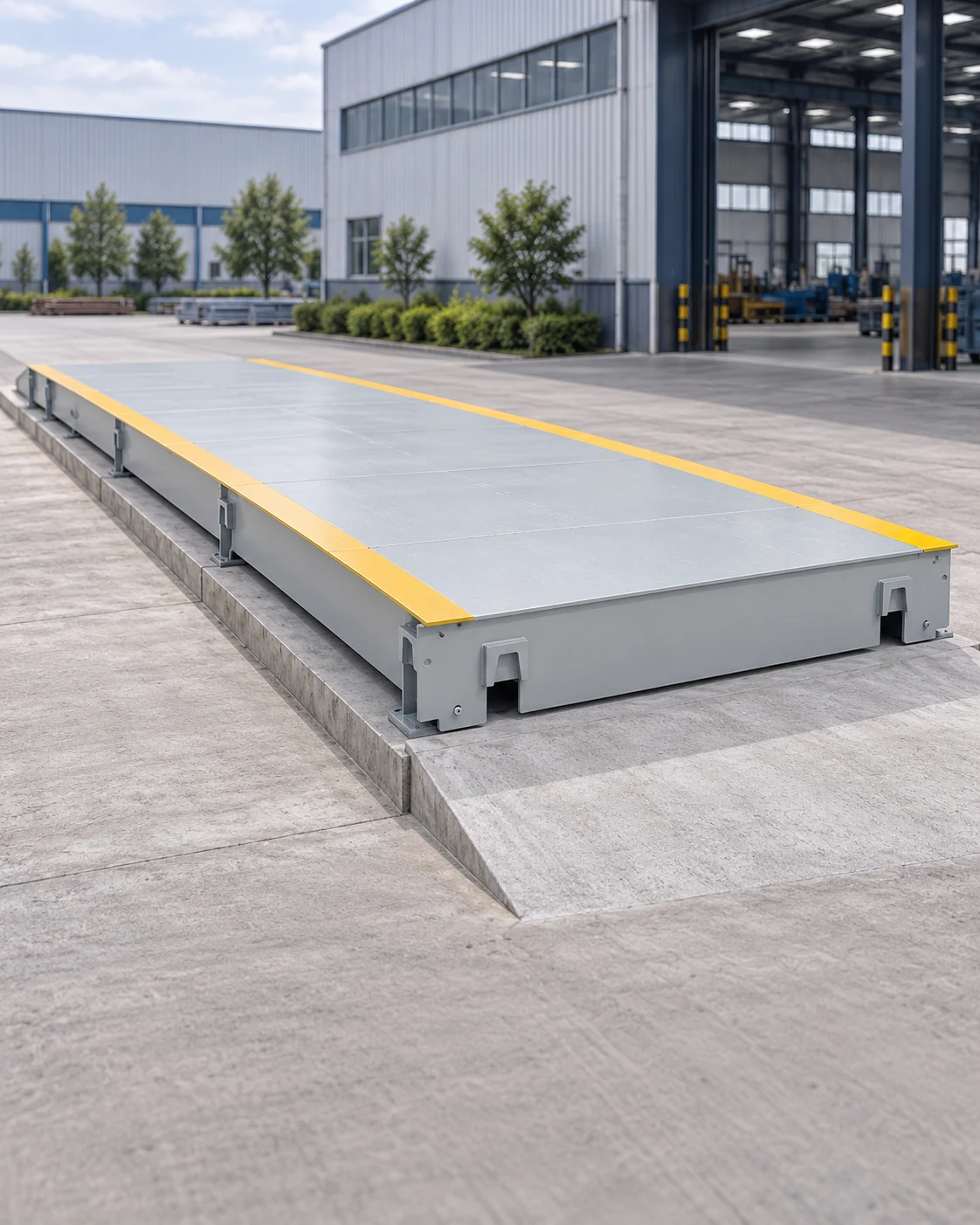 Modular steel truck weighbridge with yellow safety edges
