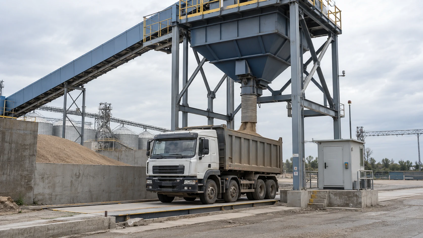 Automated bulk loading equipment with truck lane and integrated weighbridge
